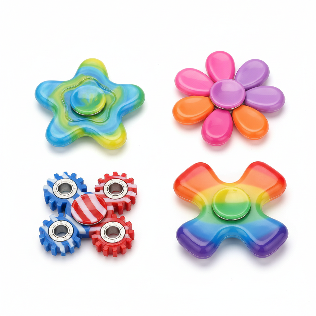 Set of 4 assorted colour fidget spinners for kids